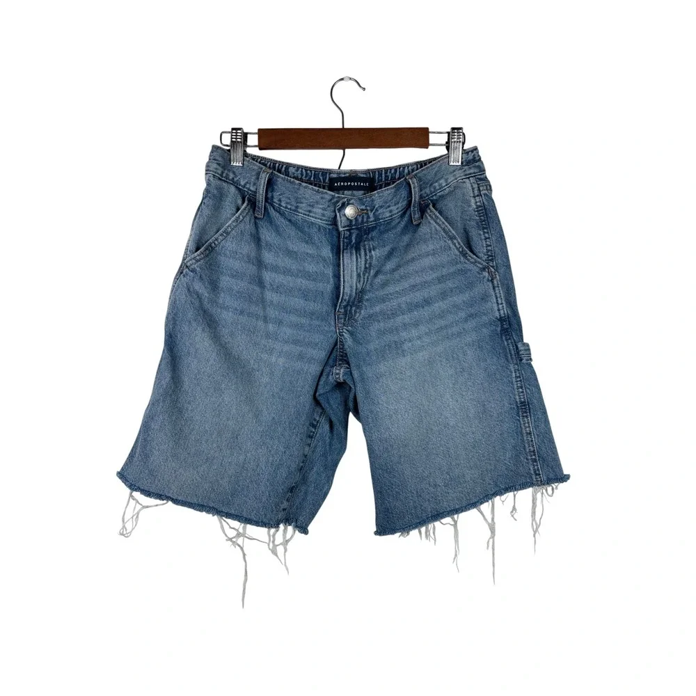 Aeropostale Baggy Jorts Women S Blue Denim Carpenter Frayed Hem BMRIPK1